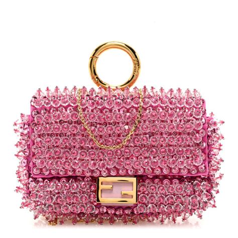 FENDI Satin Crystal Beaded Nano Baguette Charm Orchidea 